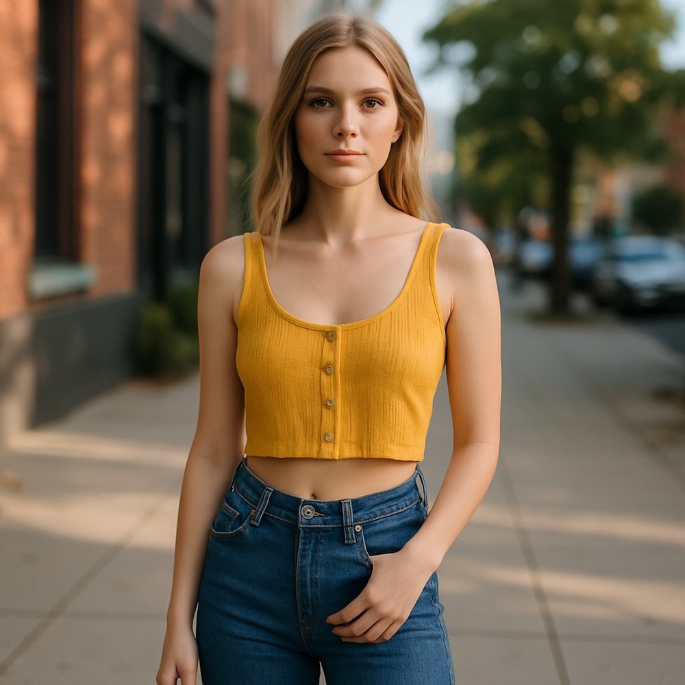 Free People Gold Ribbed Crop Tank Top
